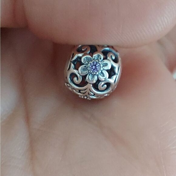 925 Silver Vintage Purple Flower Charm - Picture 6 of 10